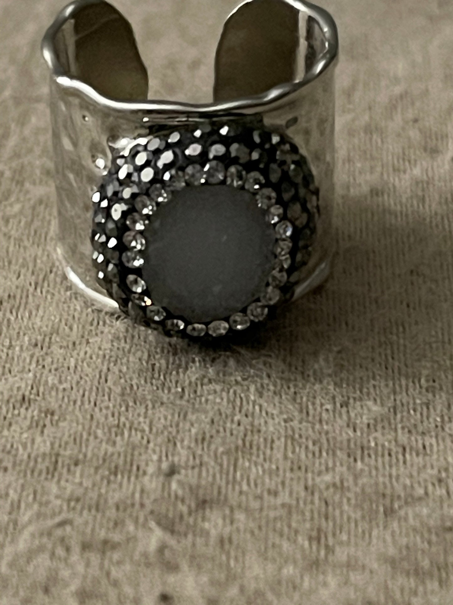 Druzy Quartz and Cubic Zirconia Adjustable Ring