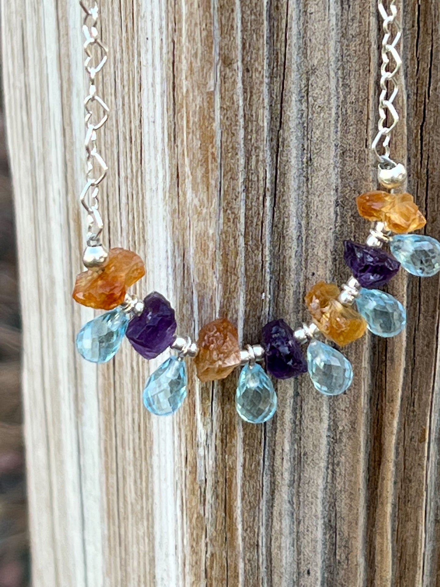 Sky Blue Topaz Amethyst and Citrine necklace