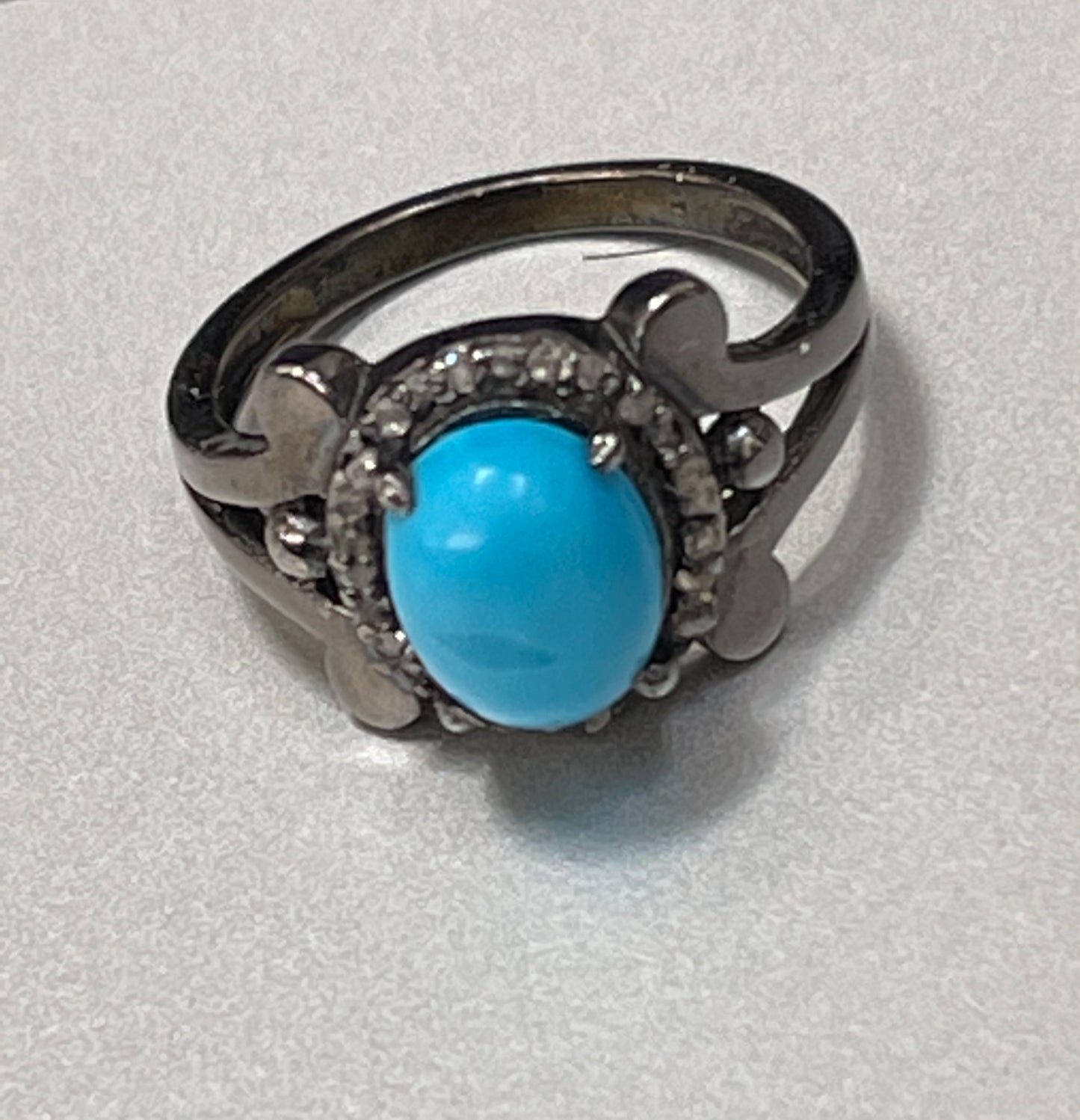 Genuine Sleeping Beauty Turquoise and Genuine Diamond Ring