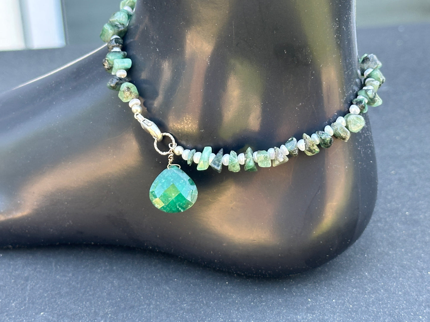 Emerald & Freshwater Pearl Anklet