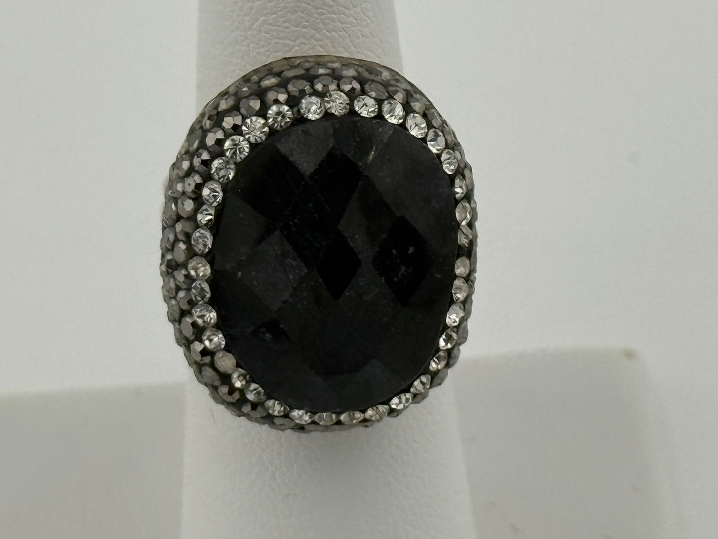 Marcasite and black onyx adjustable ring