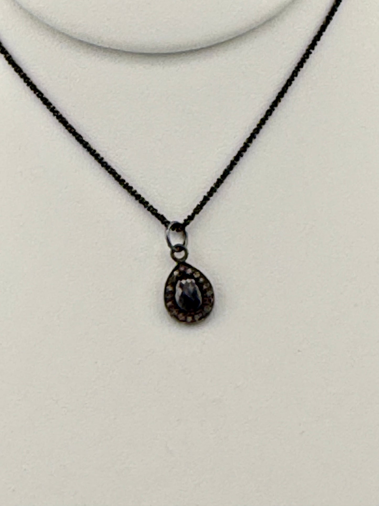Tiny raw blue diamond necklace