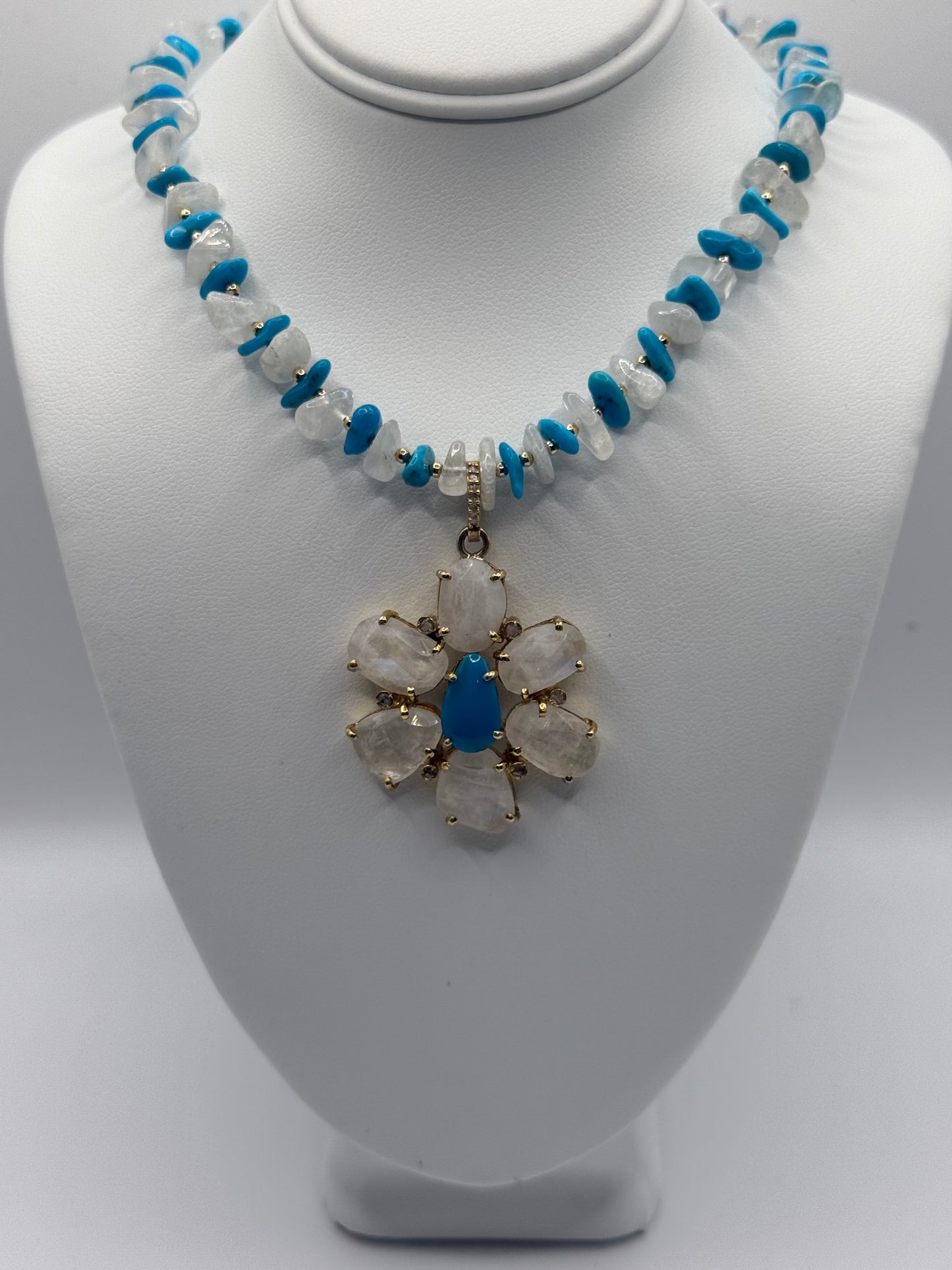 Moonstone and Sleeping Beauty Flower Necklace