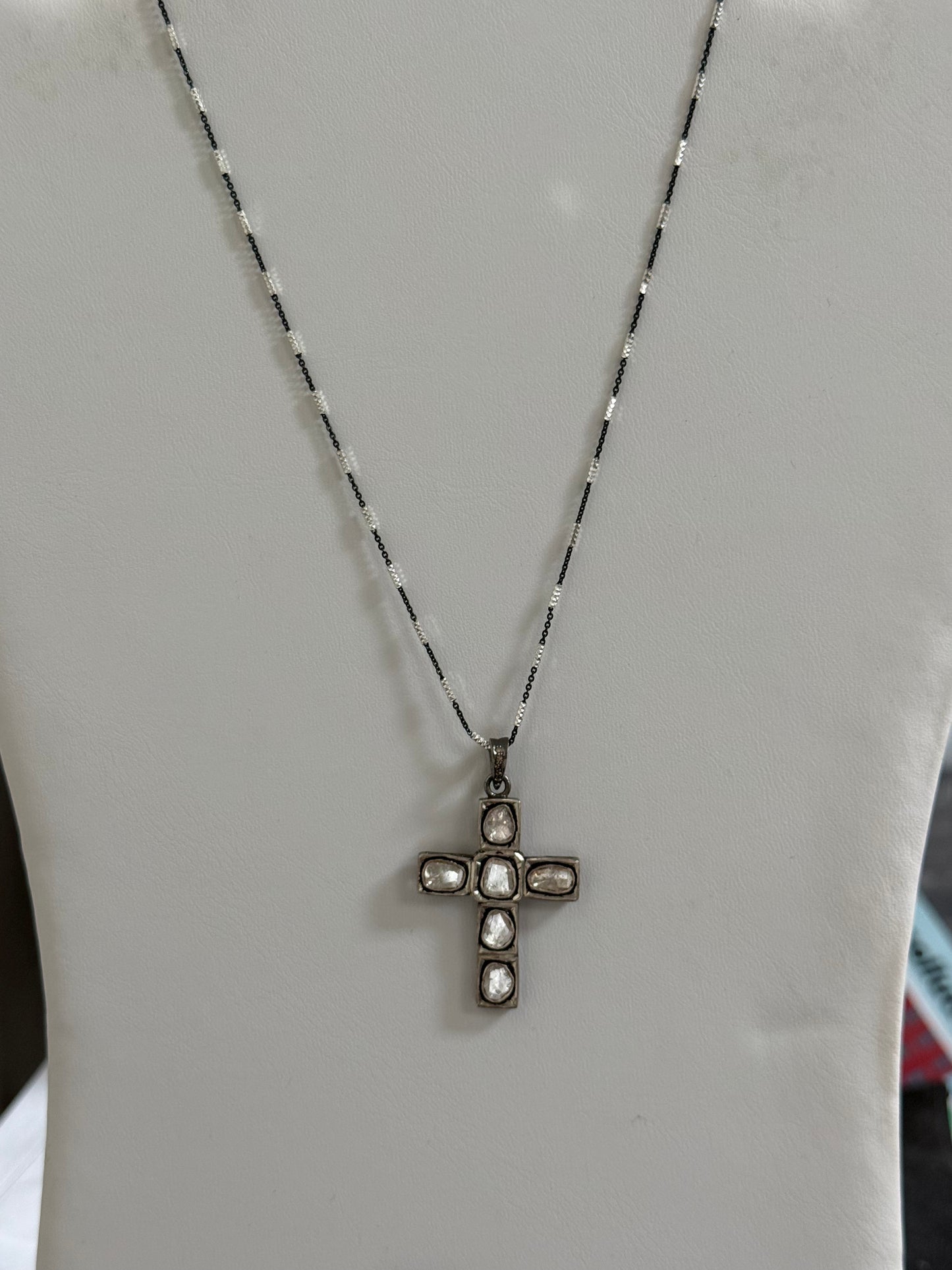 Rose Cut Diamond Cross Necklace