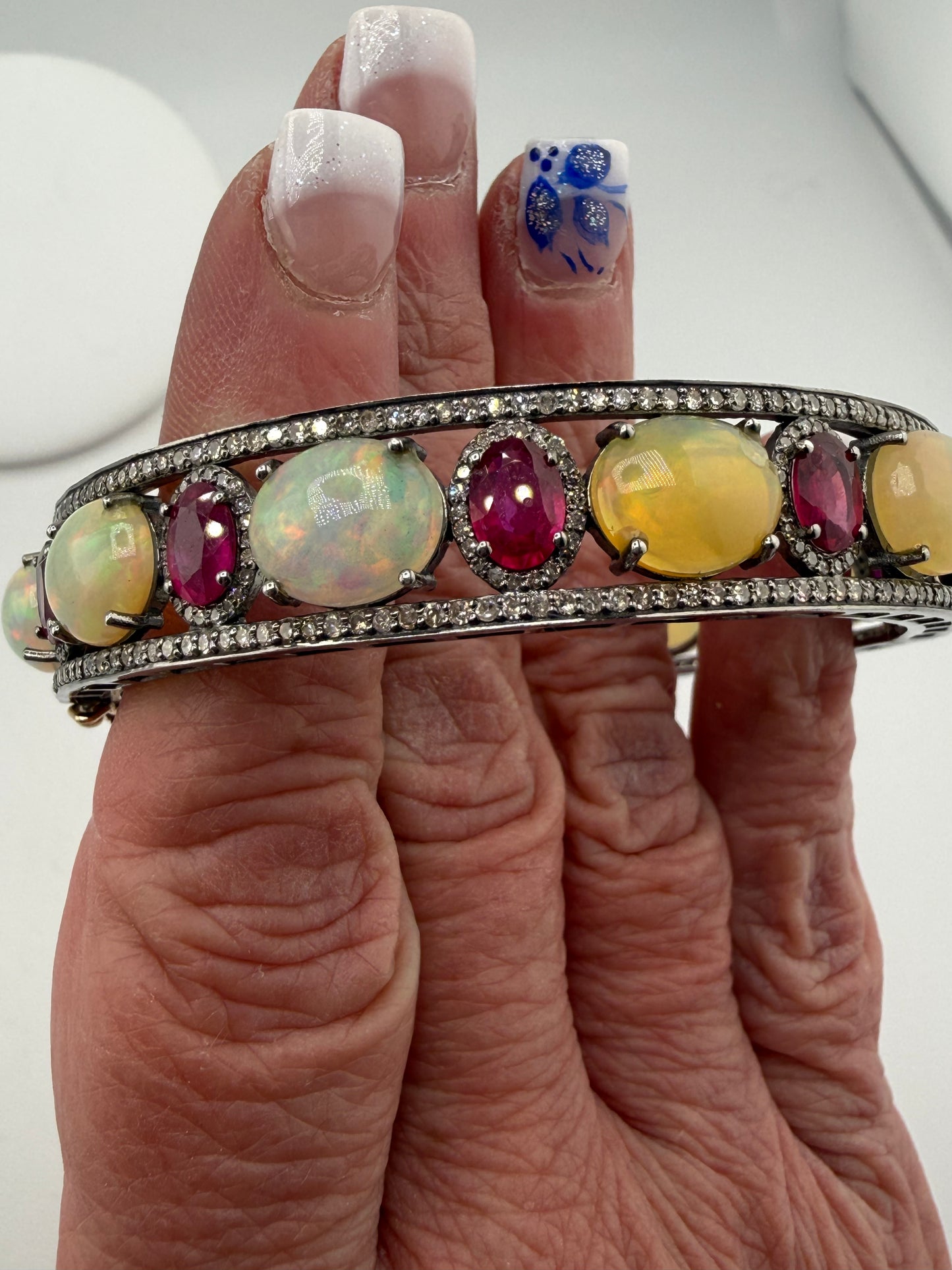 Opal Ruby Diamond Bangle Bracelet