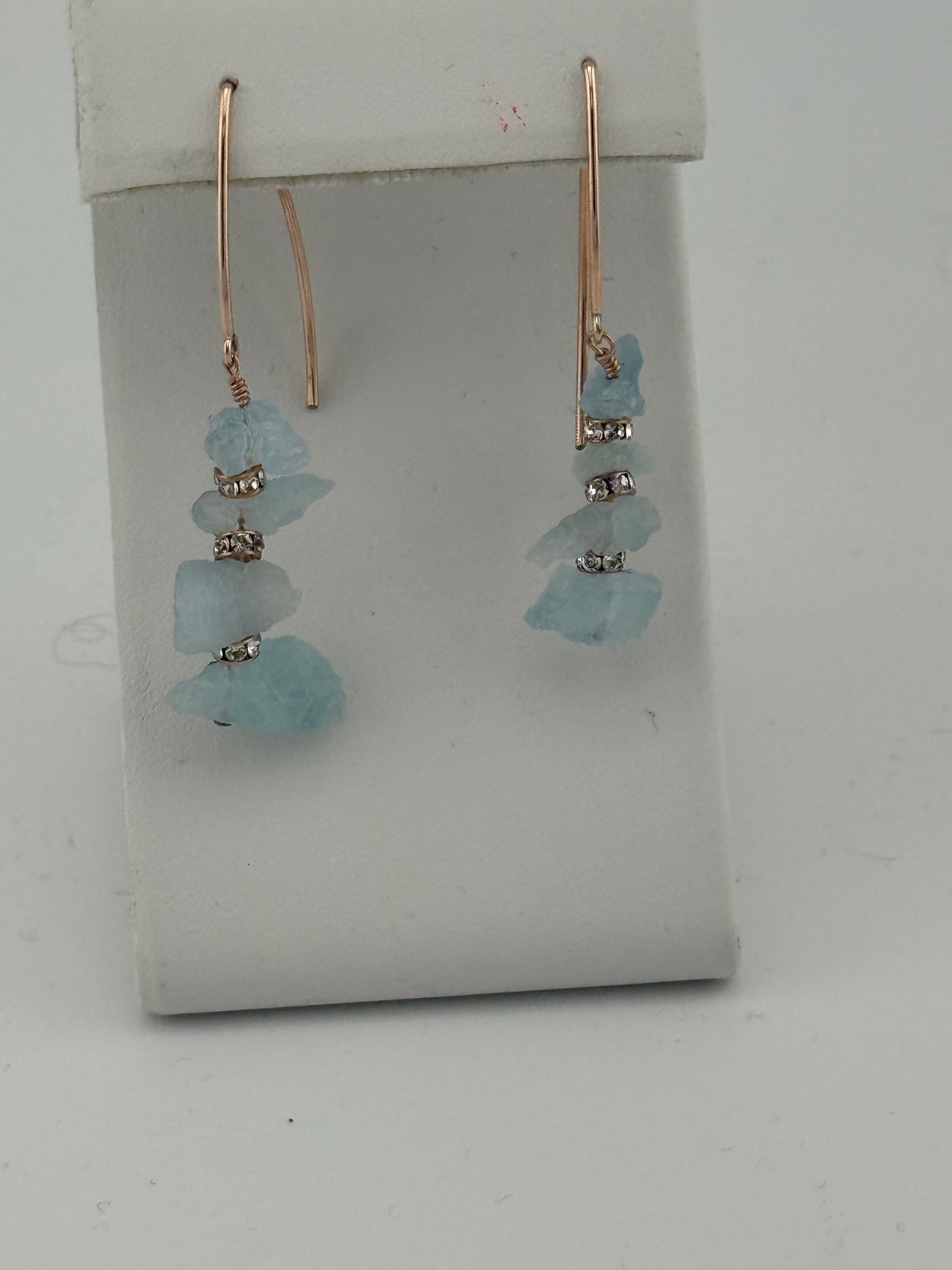 Raw Aqumarine and Crystal Earrings