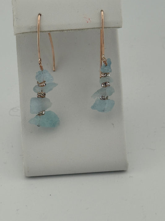 Raw Aqumarine and Crystal Earrings