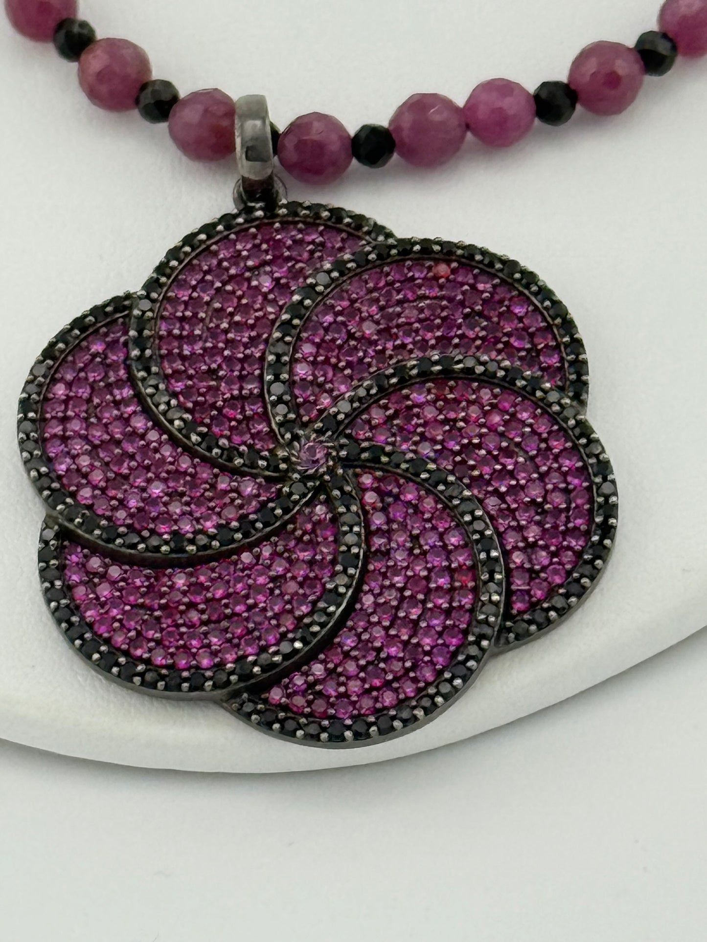 Ruby & Black Spinel Flower Necklace