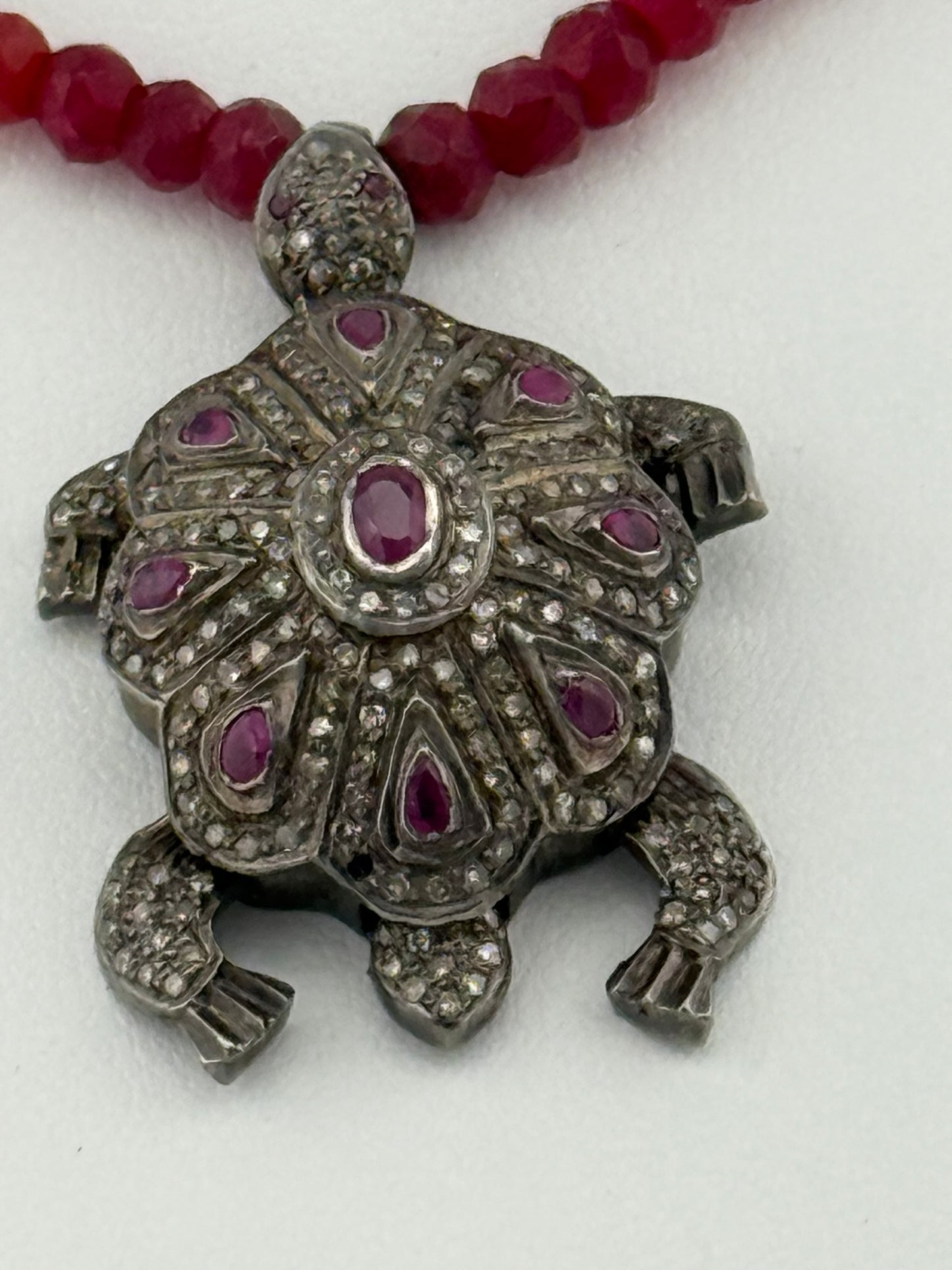 Diamond & Ruby Turtle Necklace