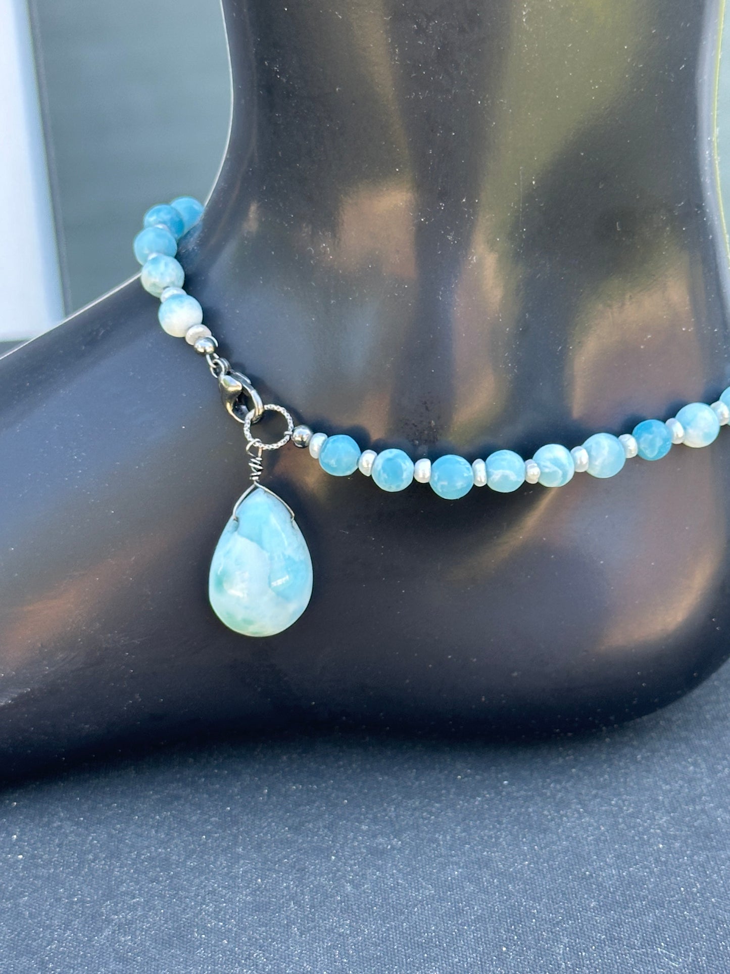 Larimar and Pearl Anklet