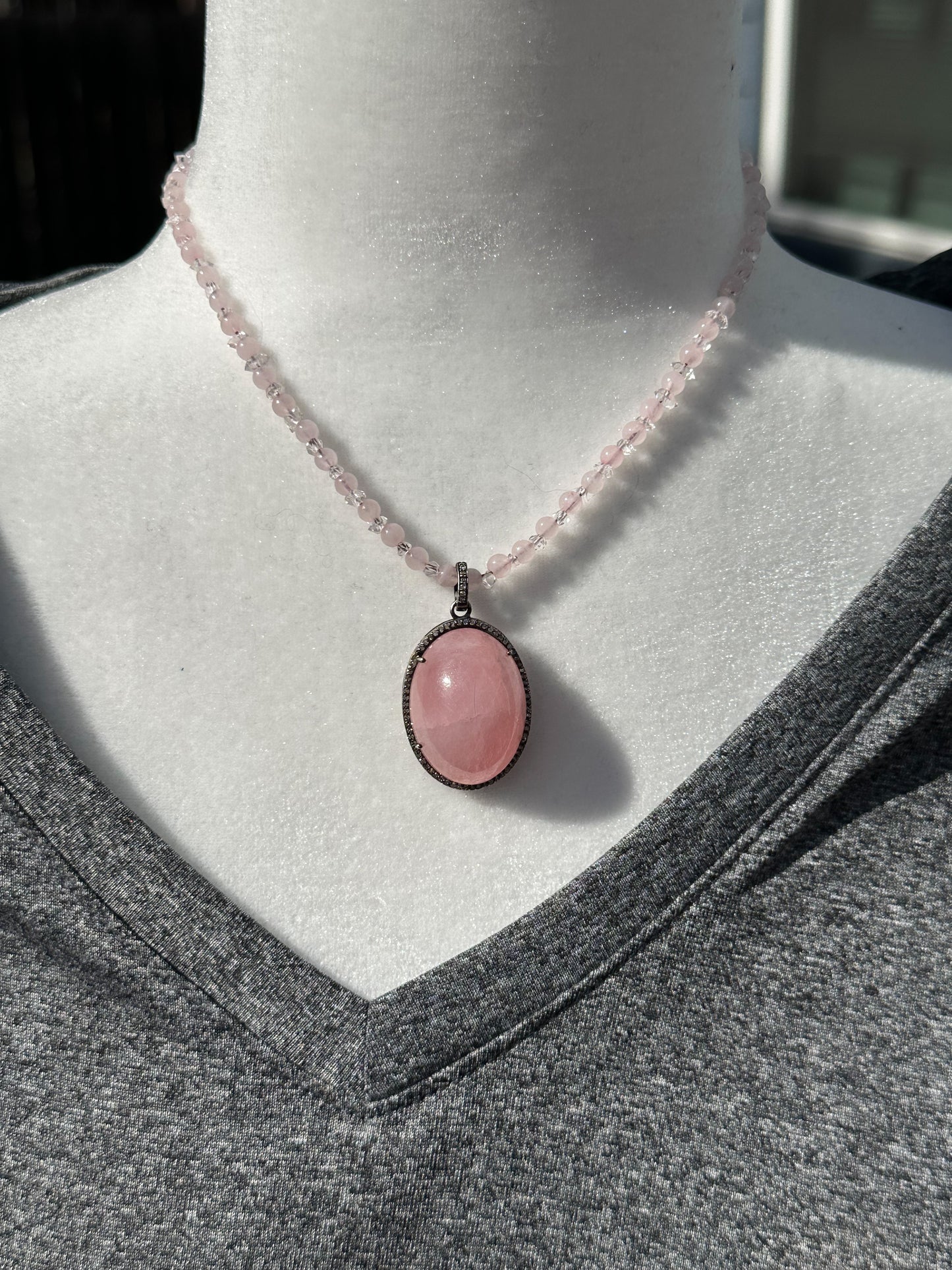 Rose Quartz and Diamond Necklace