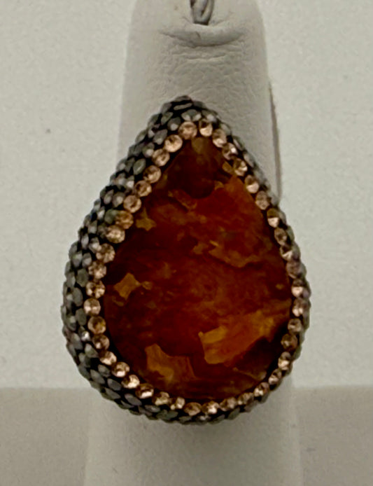 Orange Druzy Quartz and Marcasite ring