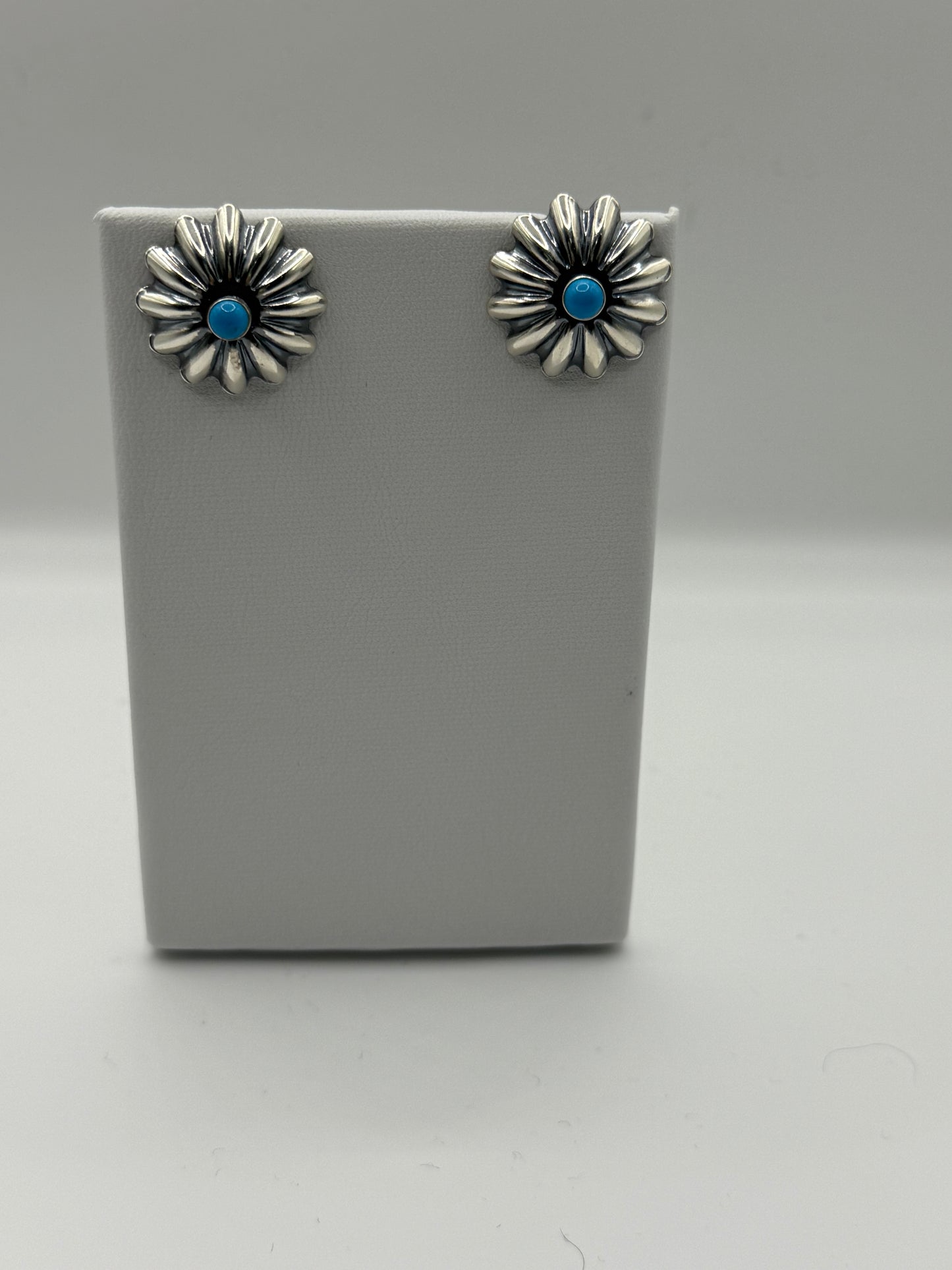 Turquoise and Sterling Silver Flower Earrings