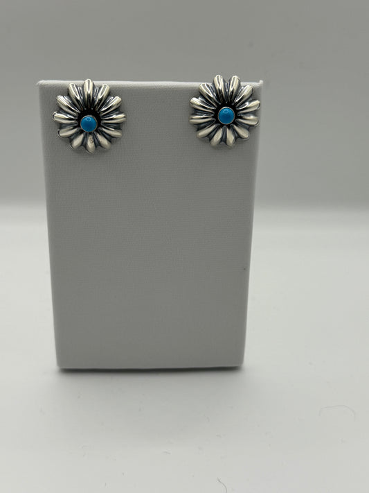 Turquoise and Sterling Silver Flower Earrings