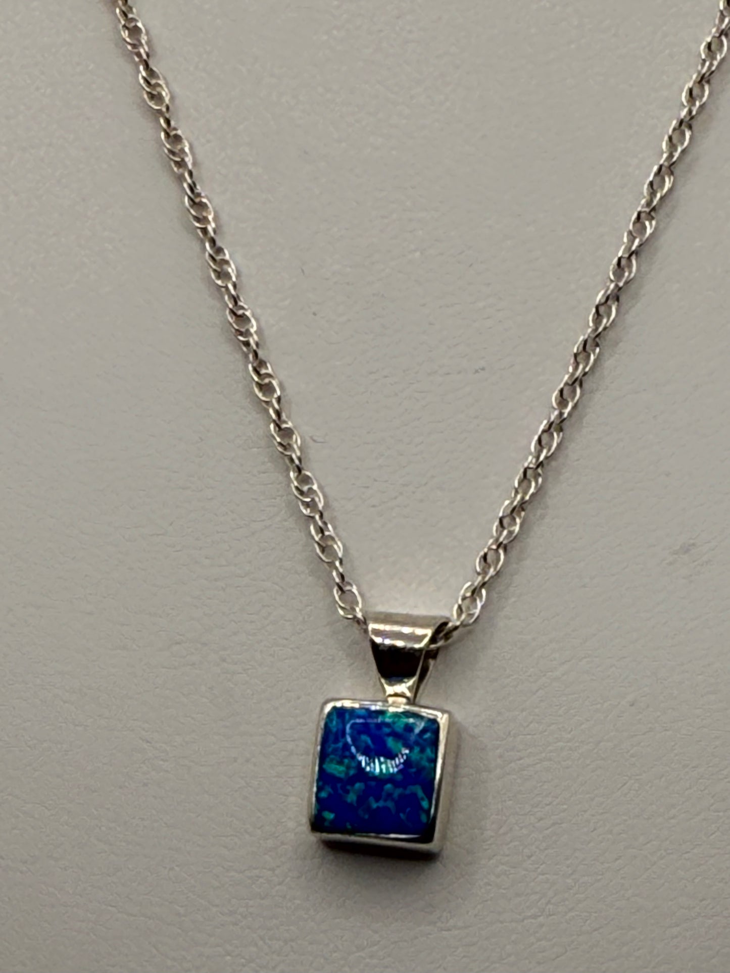 Blue Opal Square Necklace