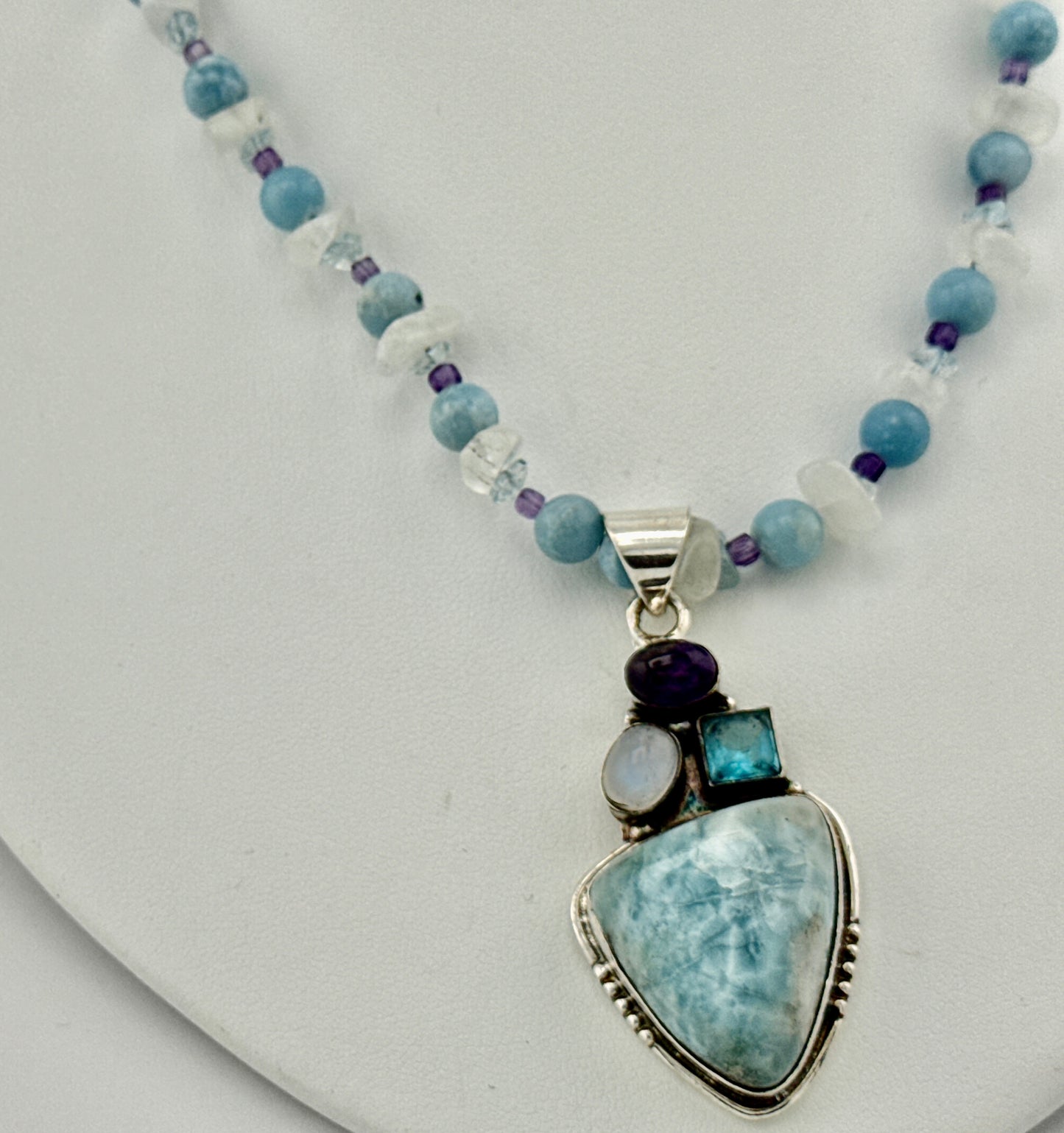 Larimar Moonstone Amethyst & Blue Topaz Necklace