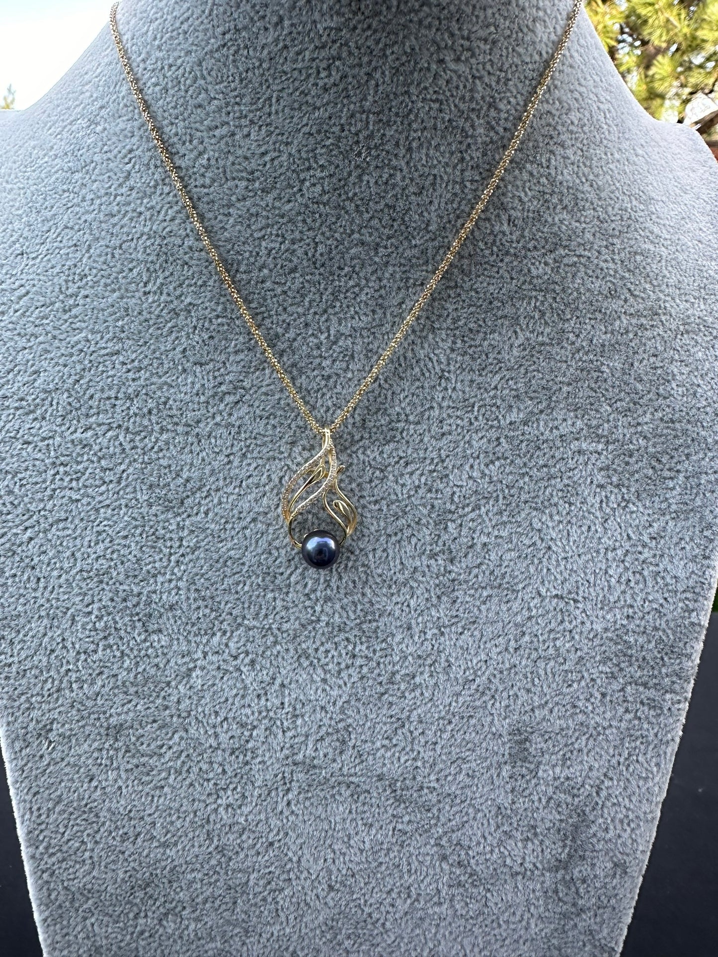 Akoya Pearl, SS and CZ Necklace Gold