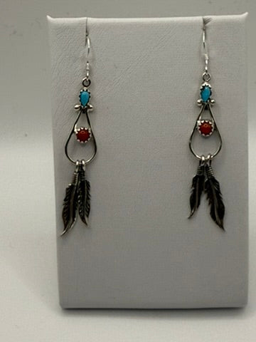Red Coral & Turquoise Earrings