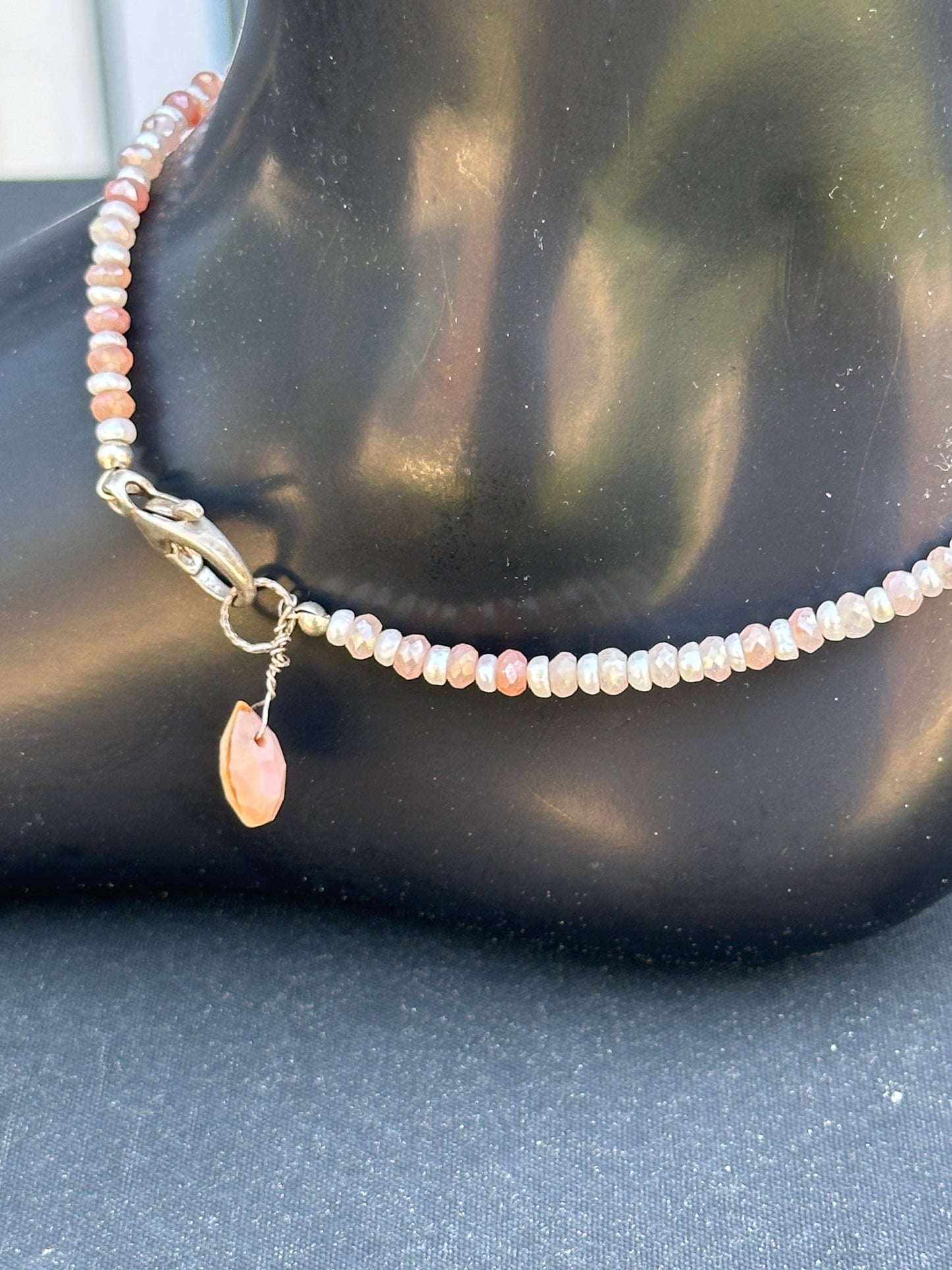 Peach Moonstone & Pearl Anklet