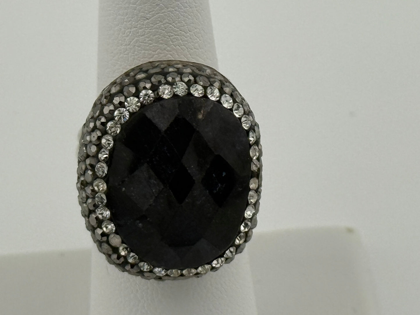 Marcasite and black onyx adjustable ring