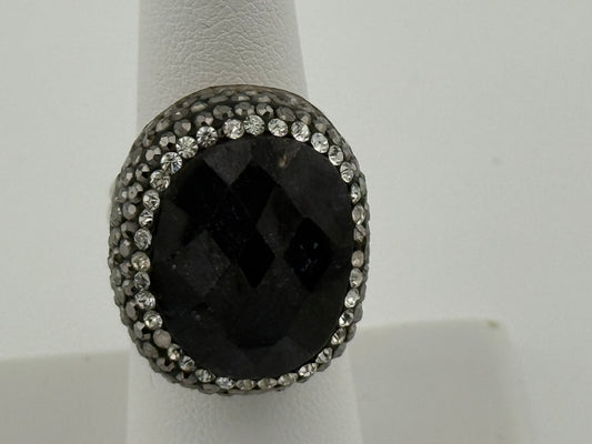 Marcasite and black onyx adjustable ring