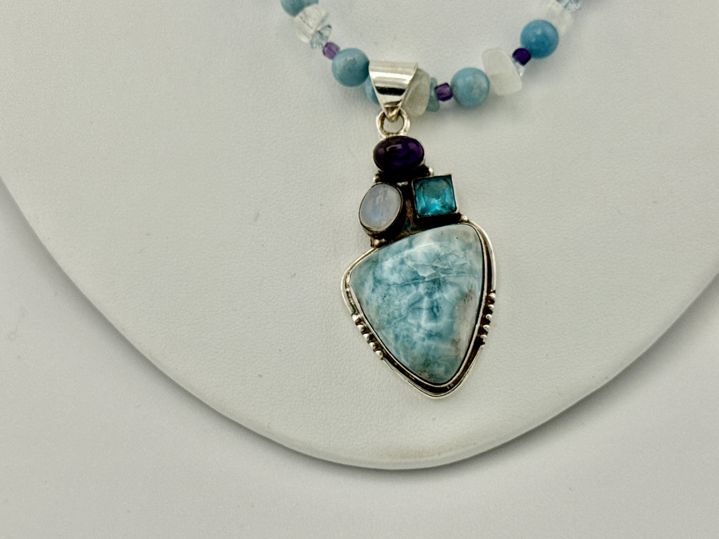 Larimar Moonstone Amethyst & Blue Topaz Necklace