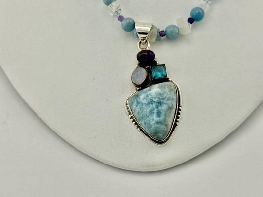 Larimar Moonstone Amethyst & Blue Topaz Necklace