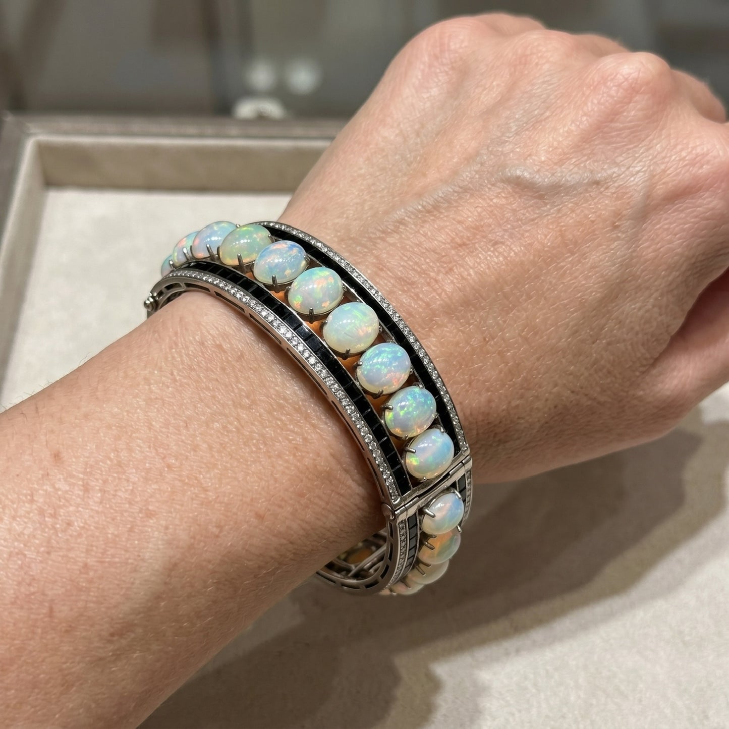 Opal Diamond Enamel Bangle