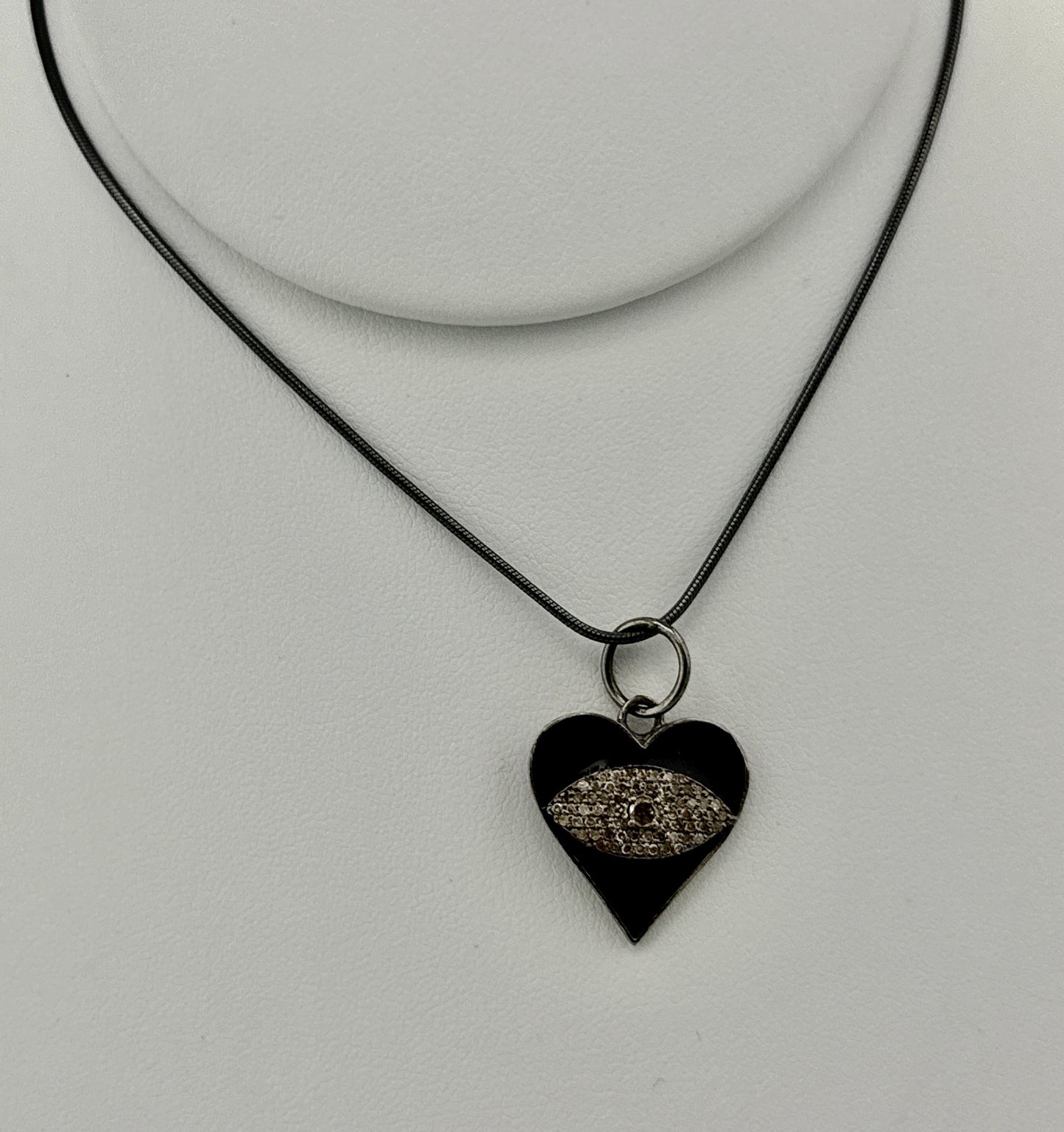 Black Heart Diamond Necklace with Eye