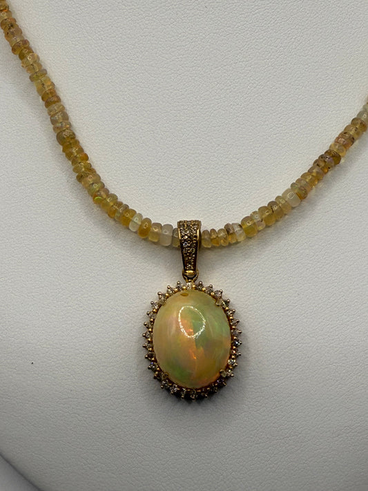 Genuine Opal and Diamond Necklace