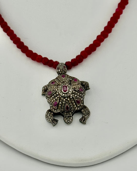 Diamond & Ruby Turtle Necklace