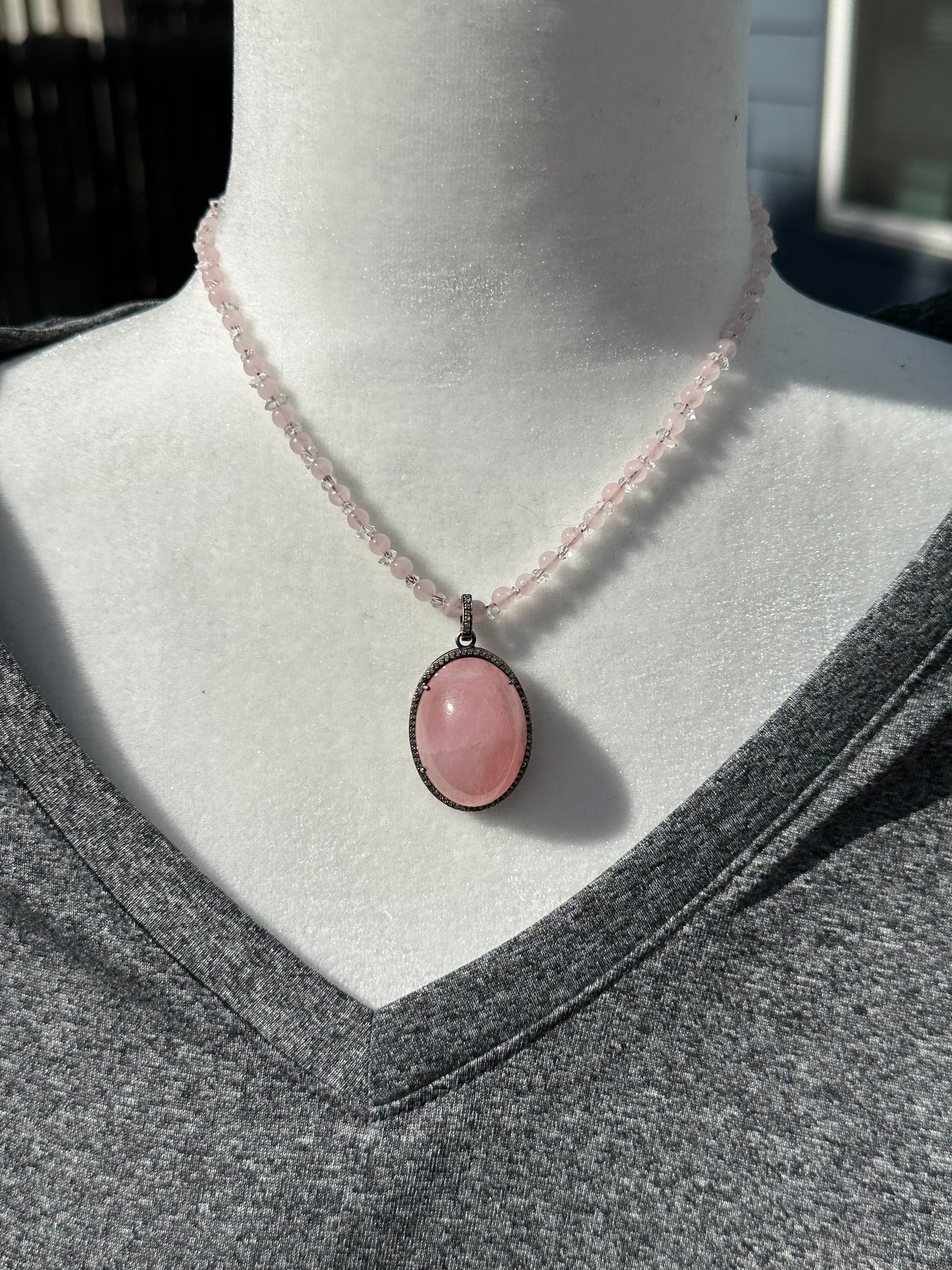 Rose Quartz and Diamond Necklace