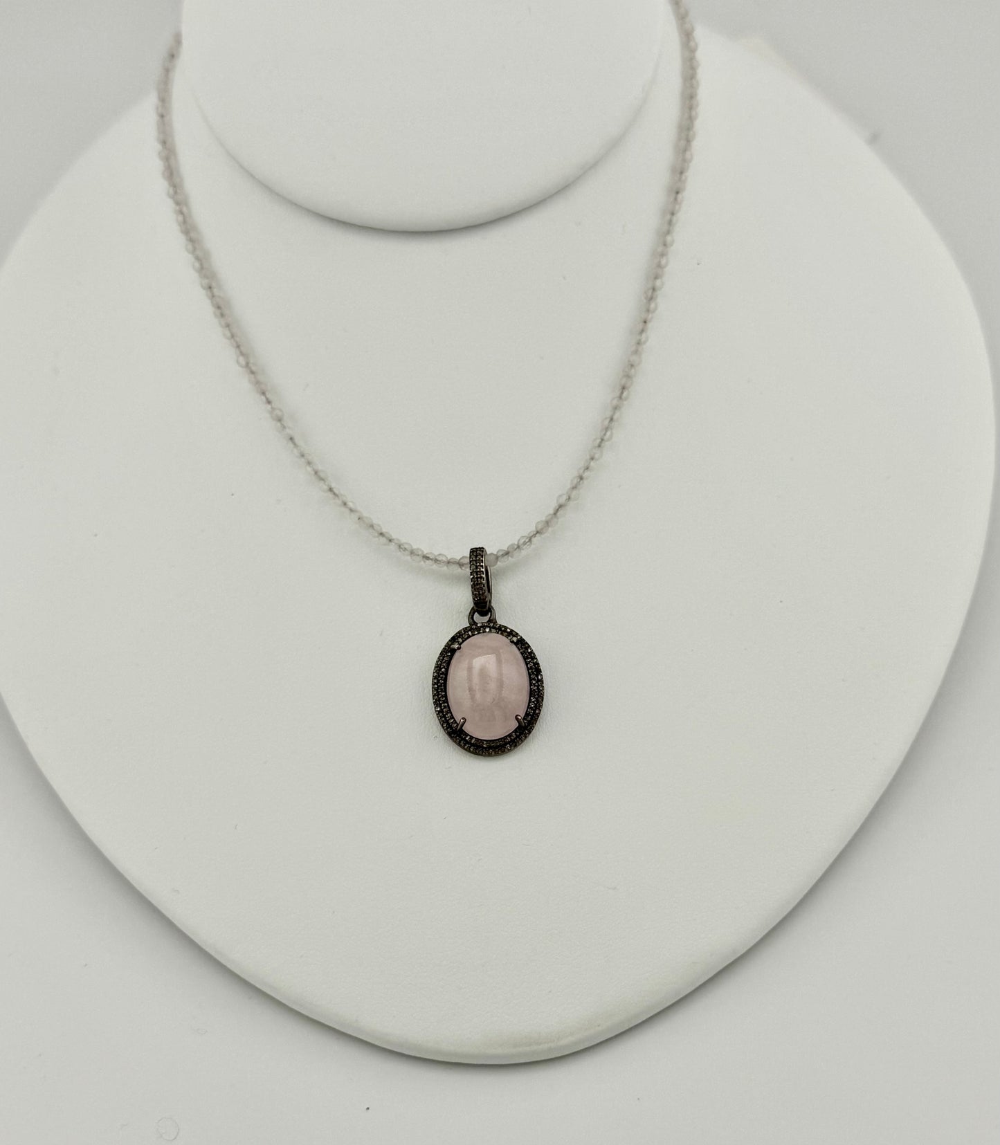 Small Rose Quartz & Diamond Necklace