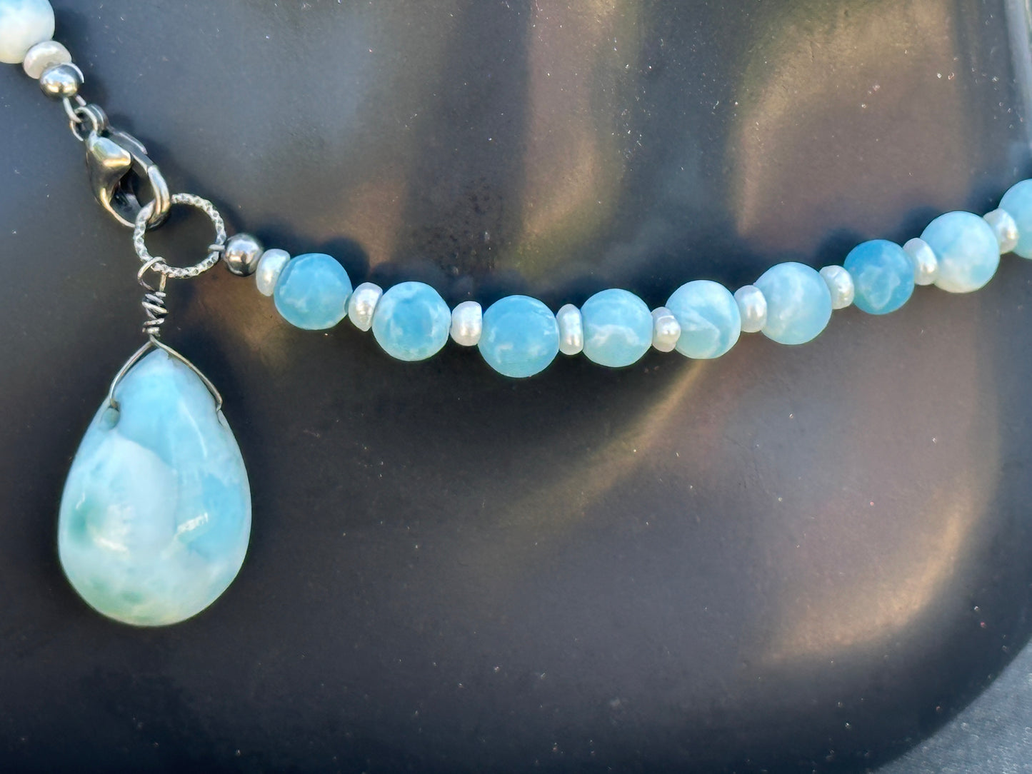 Larimar and Pearl Anklet