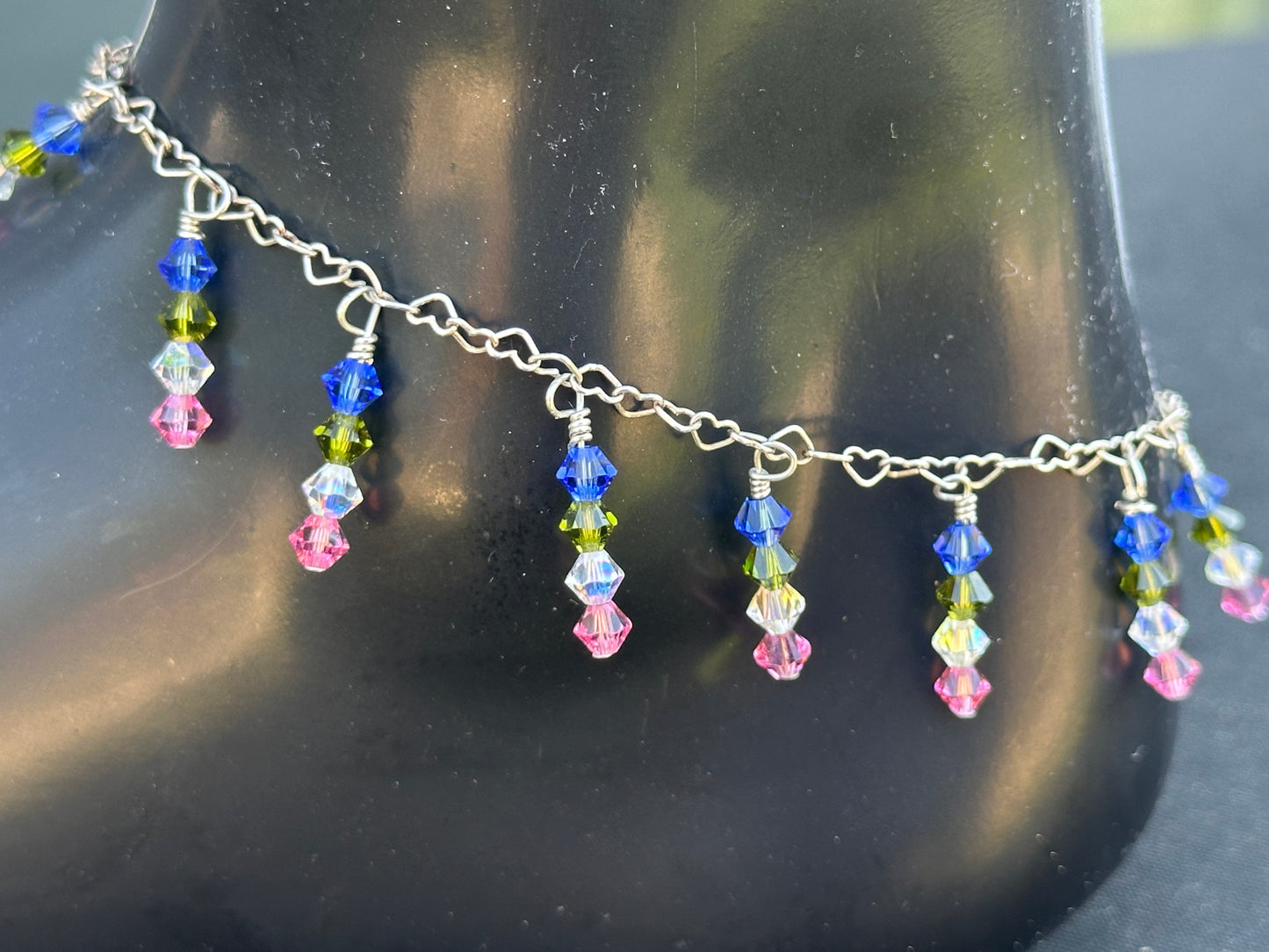 Swarovski Crystal and Heart Chain Anklet