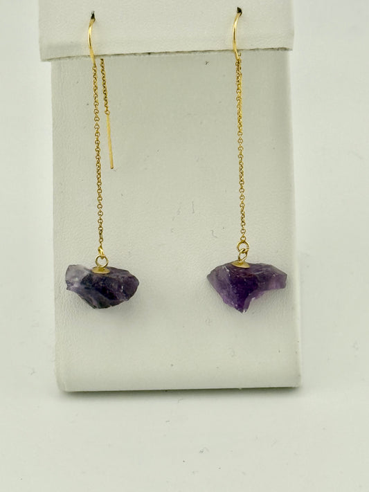 Raw amethyst Threader Earrings