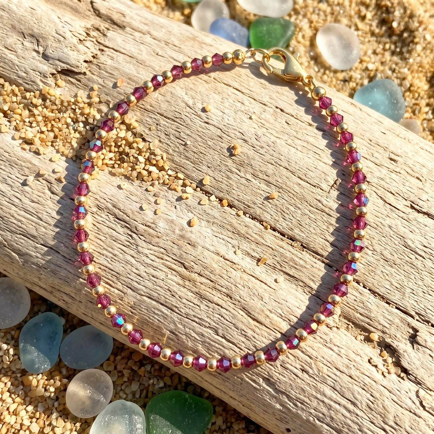 Pink Zircon and Gold Filled Bracelet