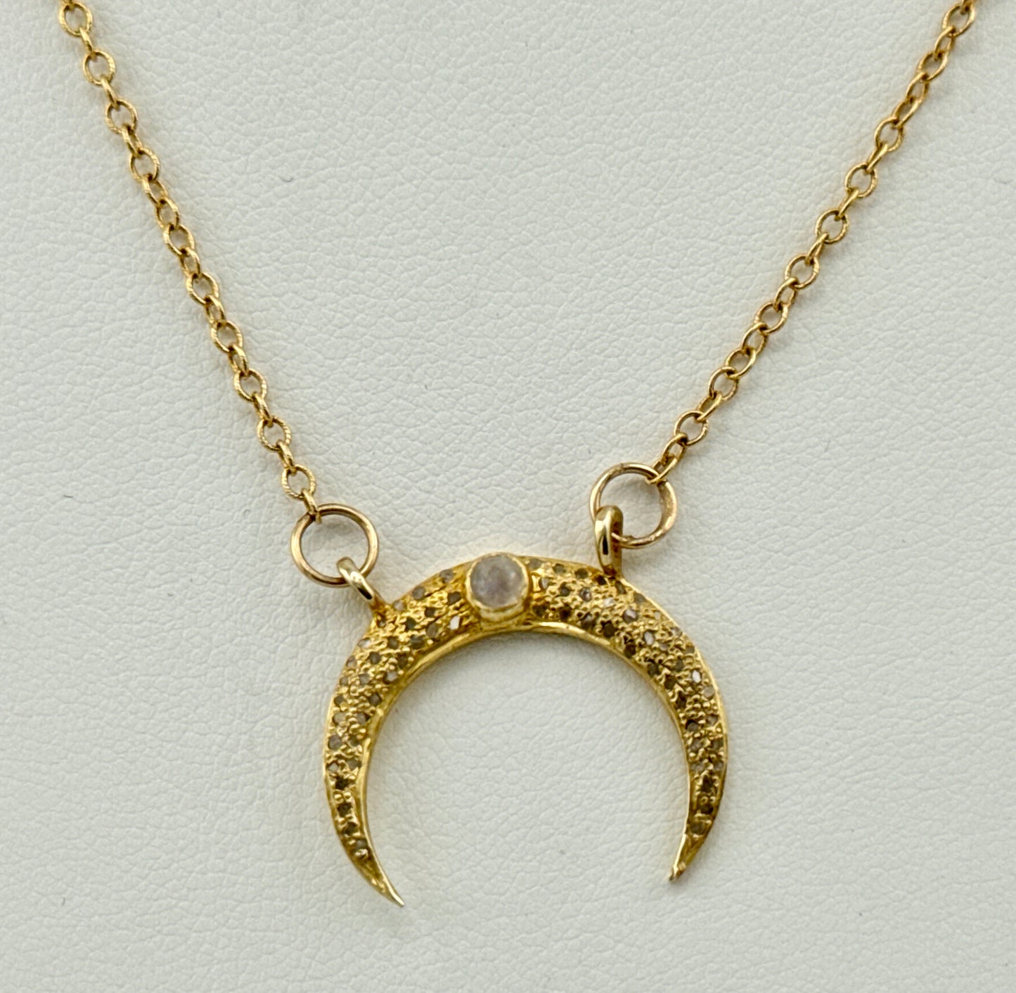 Diamond Moonstone Crescent Moon Necklace