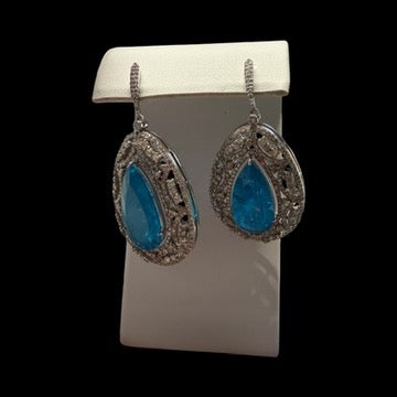Blue Topaz & Diamond (5.9 cts) Earrings
