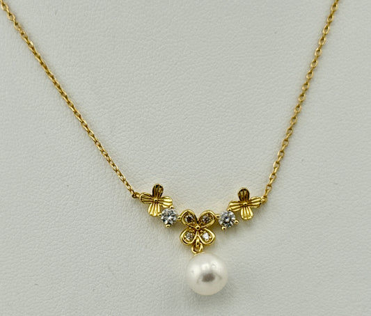 Multiflower Pearl Necklace - Gold