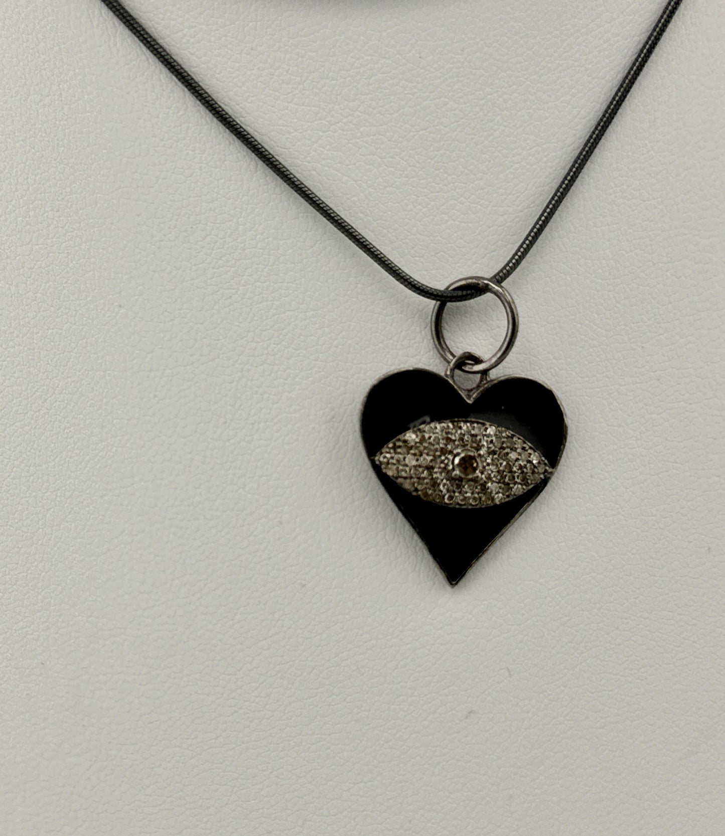 Black Heart Diamond Necklace with Eye