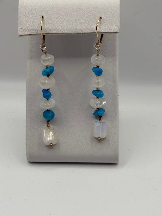 Sleeping beauty turquoise & moonstone earrings