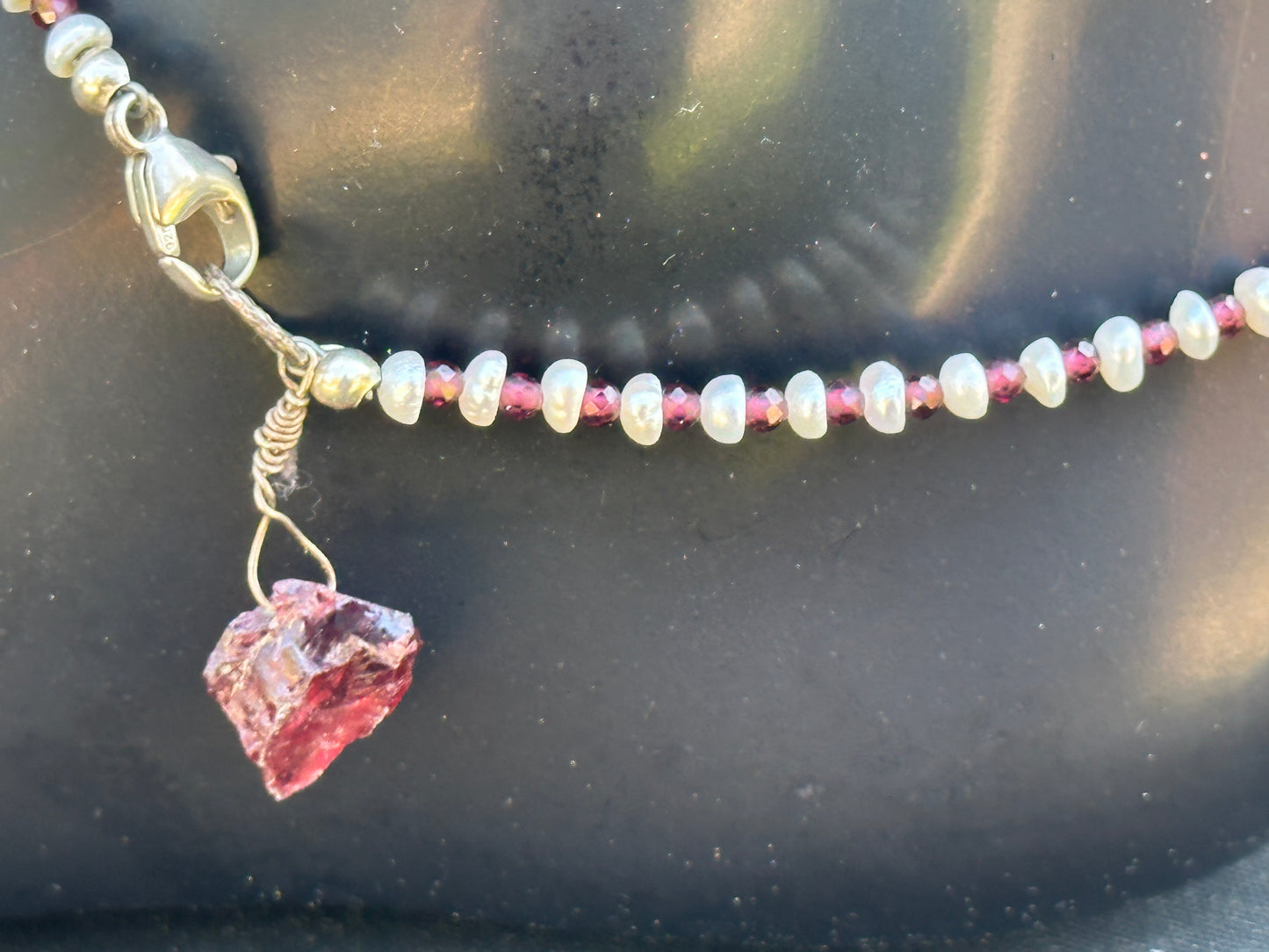 Garnet & Pearl Anklet