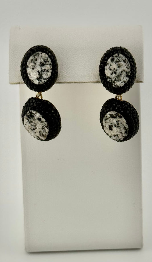 Dendritic Agate and Black Crystal Earrings