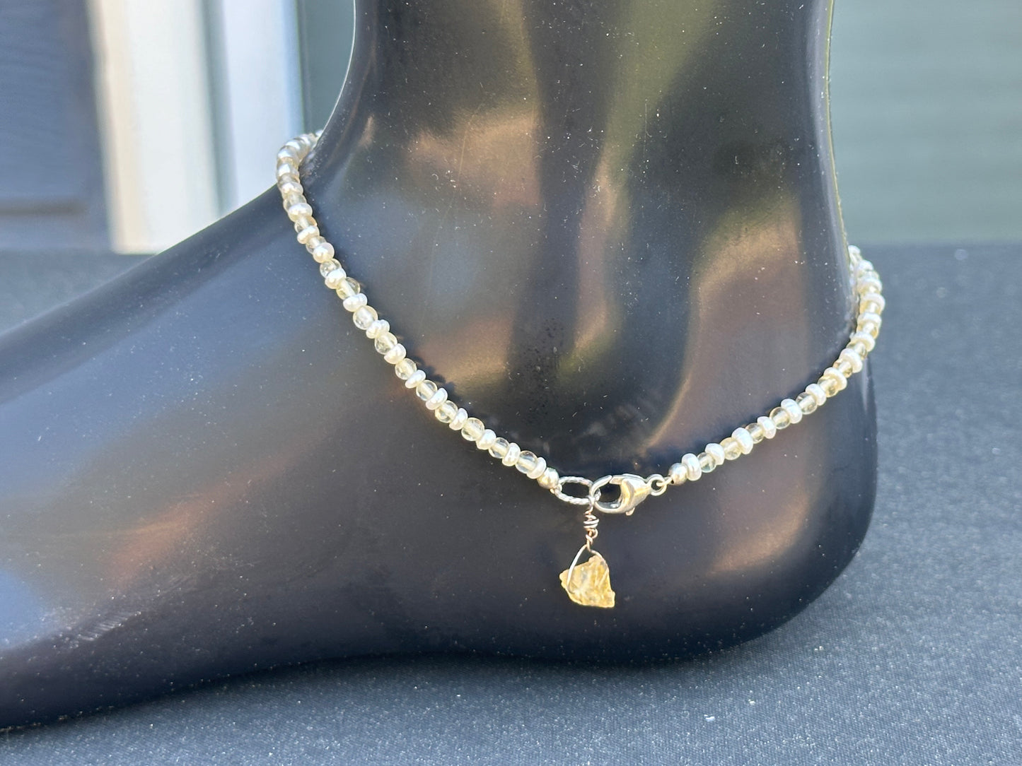 Citrine and Pearl Anklet