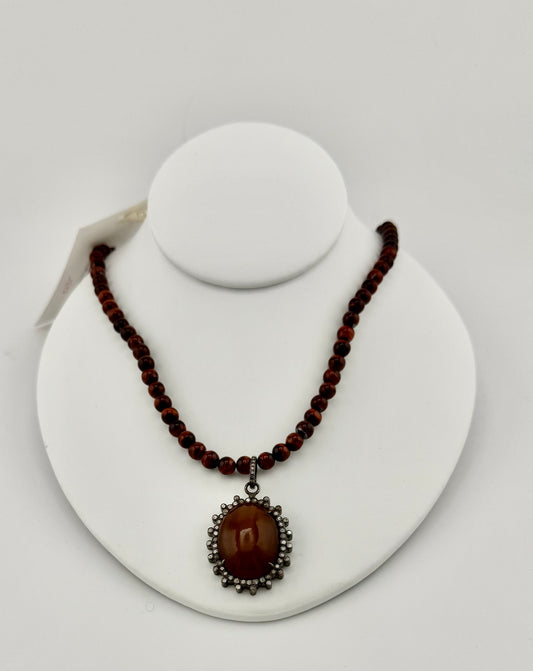 Chalcedony, Diamond & Tiger's Eye Necklace