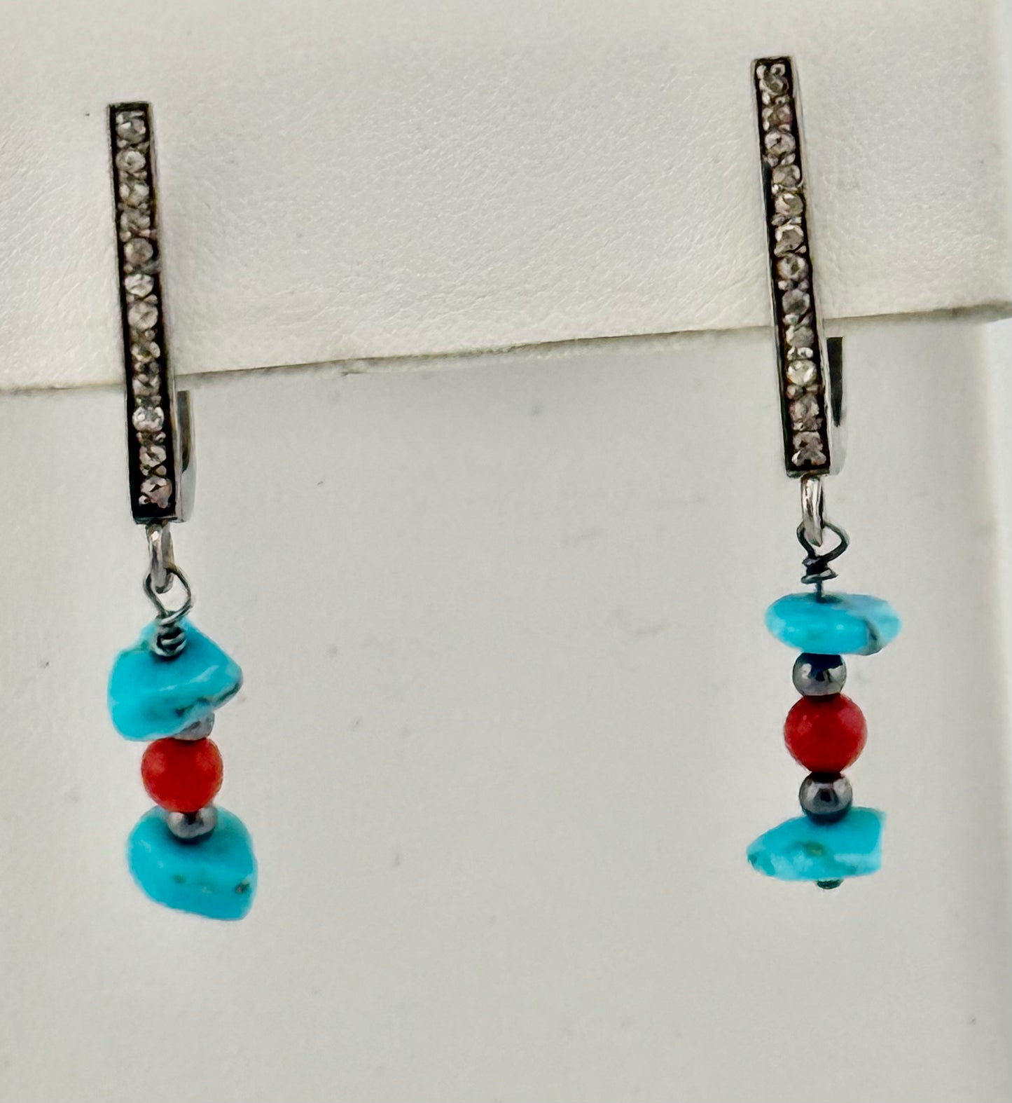 Turquoise Coral & Diamond Earrings