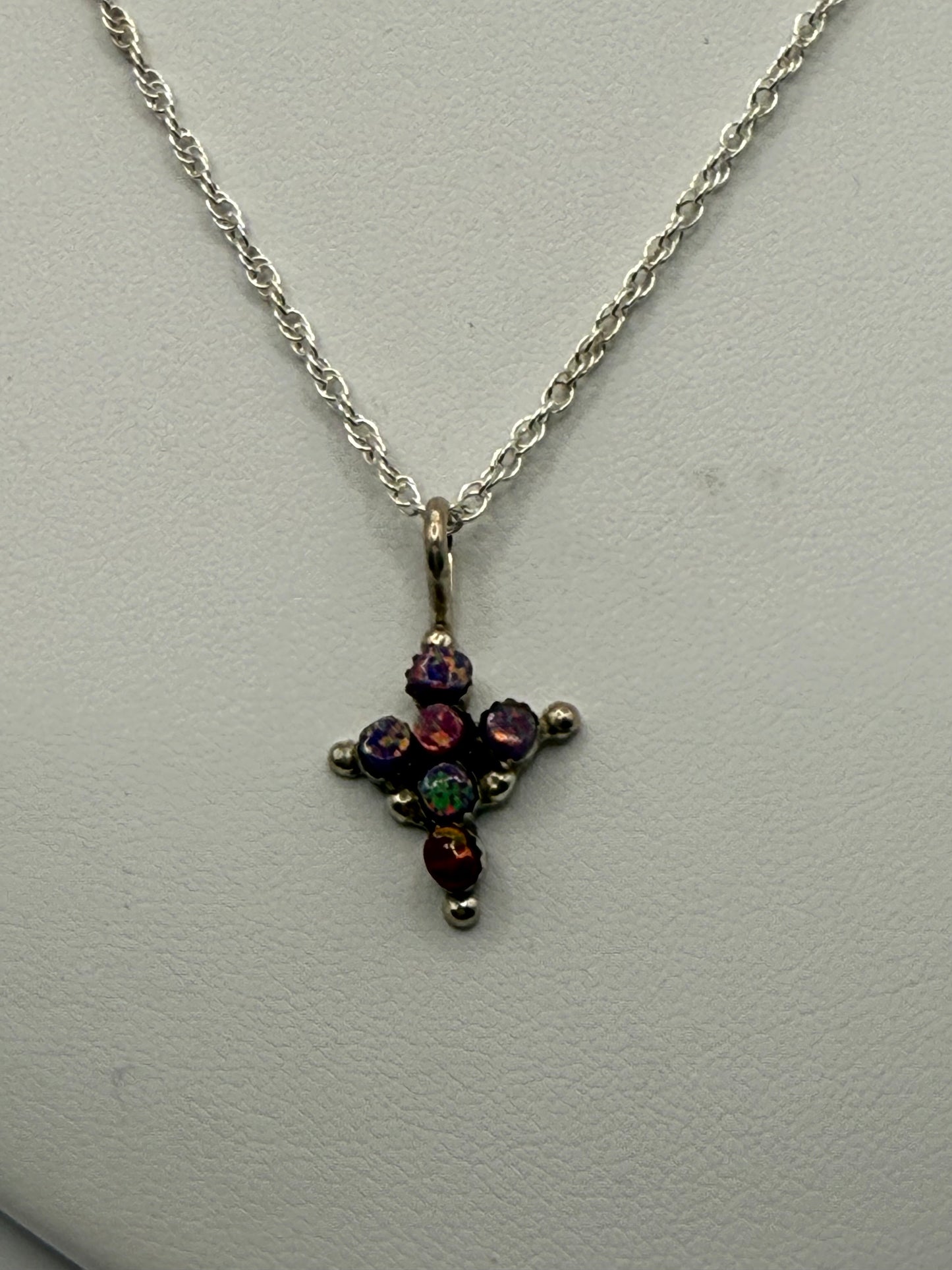 Multi-Color Opal Cross Necklace