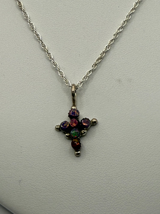 Multi-Color Opal Cross Necklace