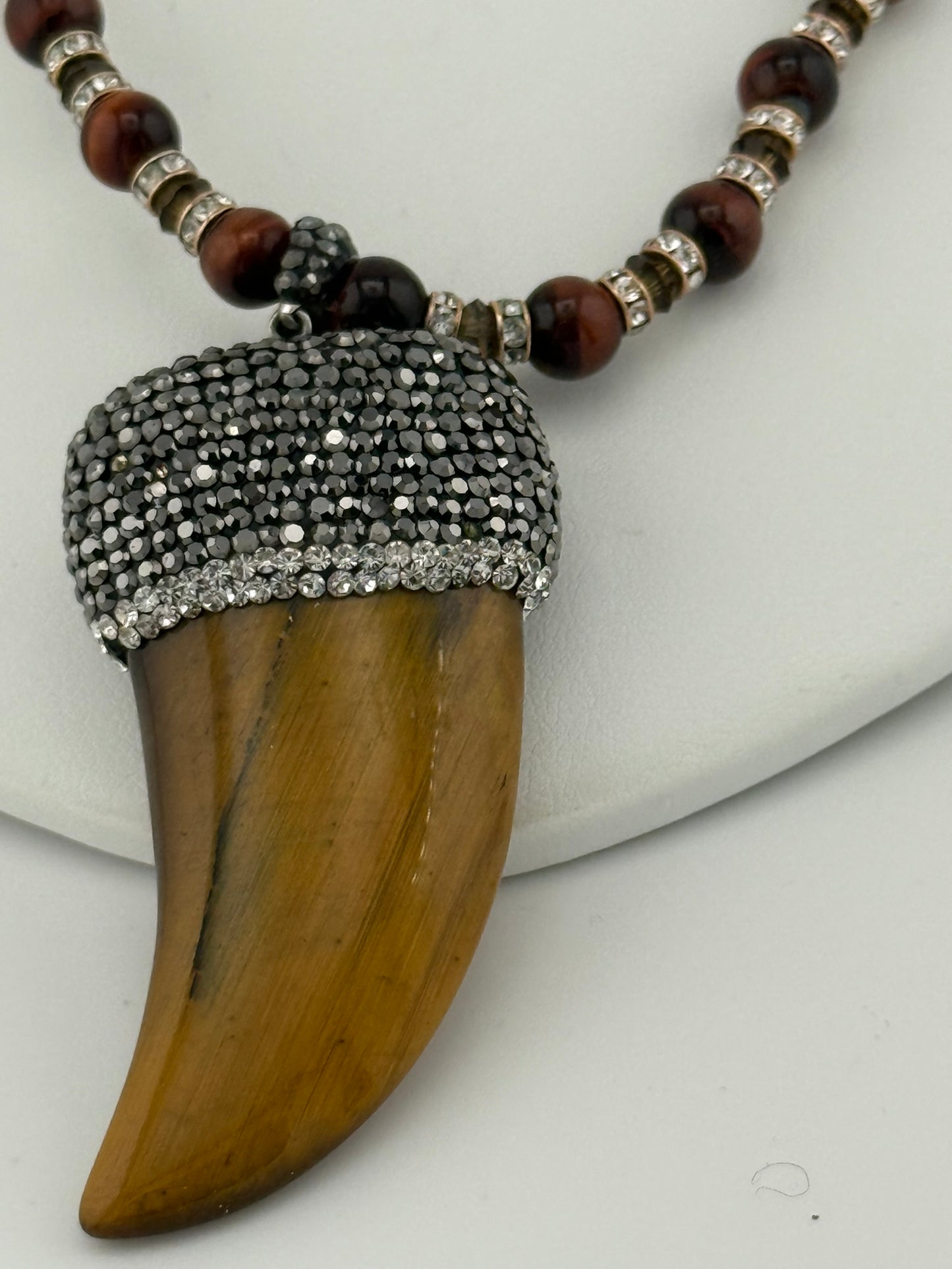 Tigers Eye, Swarovski Crystal, Quartz Necklace